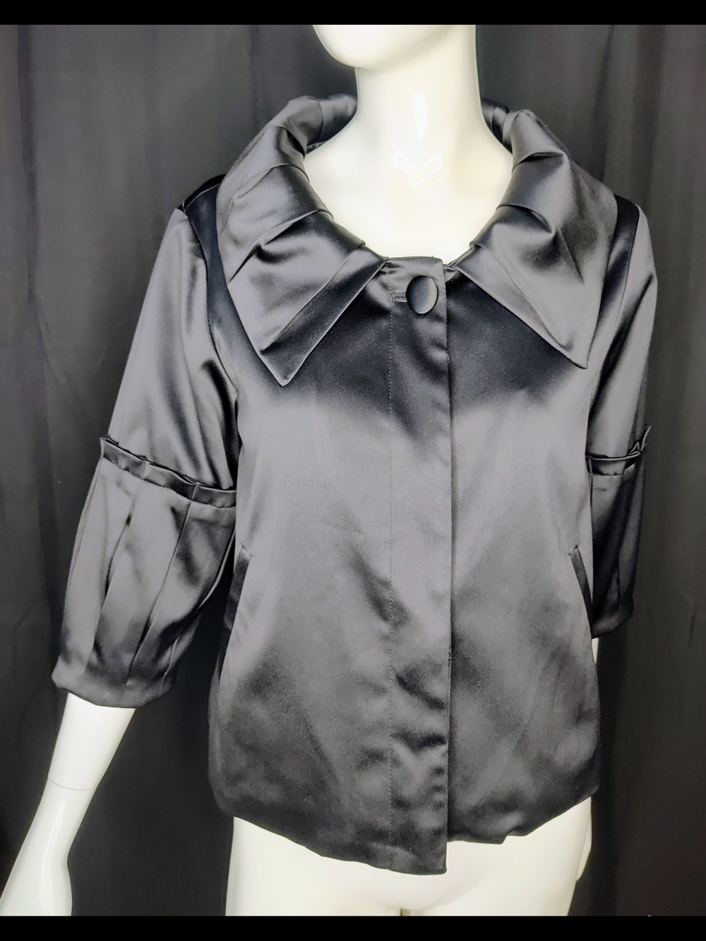 Attention Black Satin Short Blazer with Statement Collar